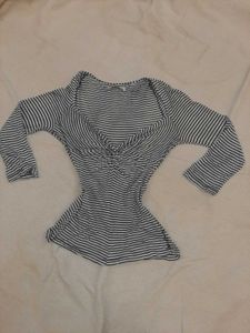 Striped Ruched V-Neck Top