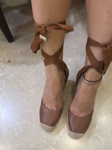 Espadrille Wedge Sandals with Tie-Up
