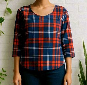 Stylish Plaid 3/4 Sleeve Top