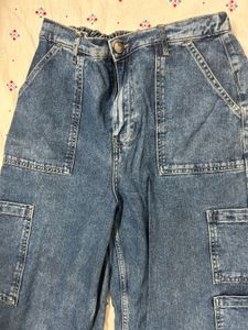Wide Leg Acid wash Denim Cargo Pants