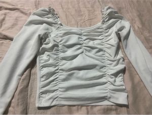 White Long Sleeve Ruched Top