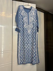 Cotton Chikankari Blue Kurta