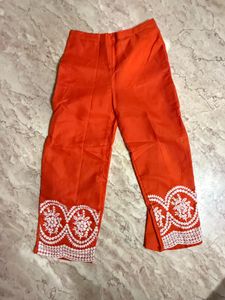 Vibrant Orange Kurta with White Embroidery
