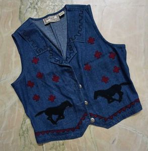 Denim Vest with Horse & Cross Applique