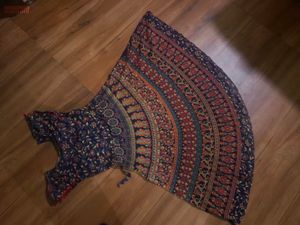 Bohemian Print Maxi Dress with Pom Po