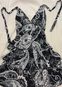 Chic Black & White Print Halter Dress