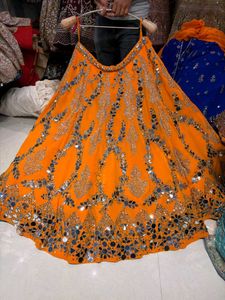 Stunning Orange Sequined Lehenga Set