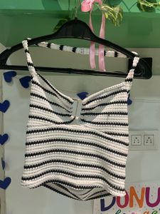 Striped Cropped halter neck top M
