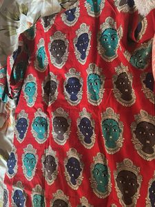 Vibrant Red Kurta with Unique Face Print
