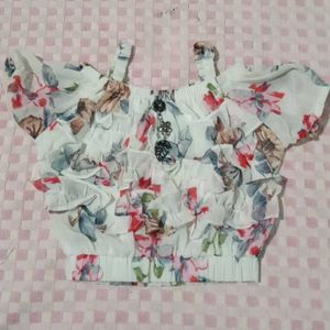 Floral Ruffle Cold Shoulder Top