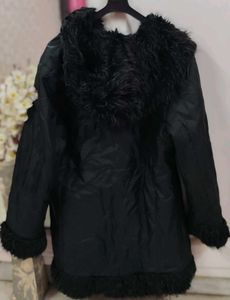 Faux Fur Trim Black Coat