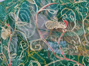 Zari Work On Bandhej Chiffon Saree