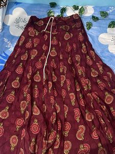 Maroon Printed Ethnic Skirt