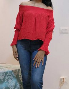 Forever 21 Red Off Shoulders Top