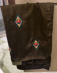 Elegant Brown Embroidered Saree