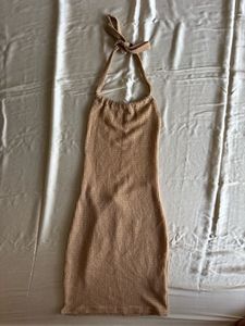 Nude Ribbed Halter Neck Dress