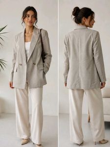 H&M Women's Beige Double-Breasted Blazer