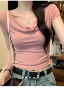 Pink crowl neck  Fitted Top -