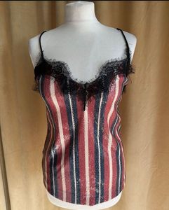 ZARA Striped Cami Top with Lace Trim