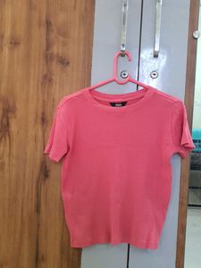 MAX Pink Coral Ribbed Cropped Top
