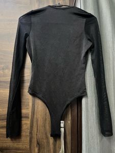 Sheer Sleeve Plunge Bodysuit
