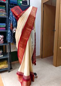 Elegant Cream & Red Saree
