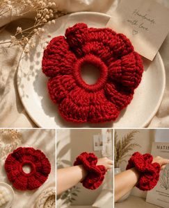 Handmade Red Crochet Flower Scrunchie