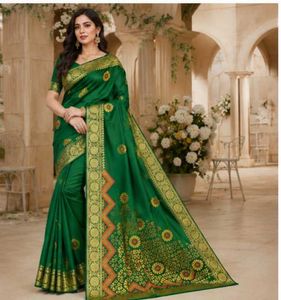 💞 heavy work weeding silk green saree 💚