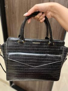 Miraggio Chic Black Croc-Embossed Handbag