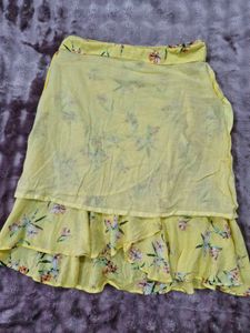 Yellow Floral Print Ruffle Skirt