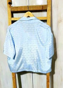 Light Blue Textured Button-Up Top Size-40