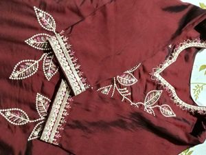 Maroon Embroidered Kurta Set