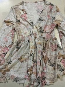 Sheer Floral Butterfly Tie-Front Top