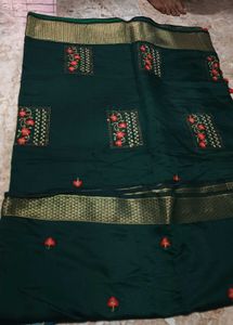 Designer Dark Green Embroidered Saree