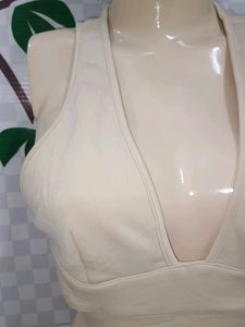 (900)Cream Crop Top - Stylish &amp; Trendy