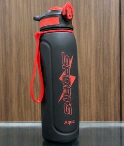 Black Sports Water Bottle with Red Accents