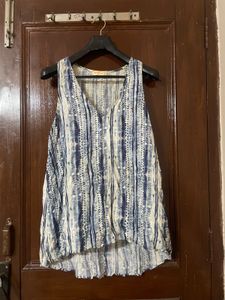 Blue & White Printed Sleeveless Top