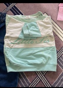 Girls' Denim Jeans and Colorblock Top Set