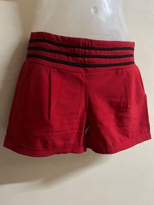 Red High Striped Waist Shorts