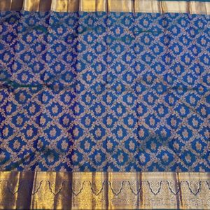 Stunning Royal Blue &amp; Gold Silk Saree