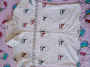 Cute Cat Print Button-Up Shirt