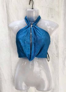 38127. Stylish Blue Halter Neck Crop Top