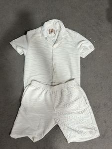 Men's White Textured Short Set