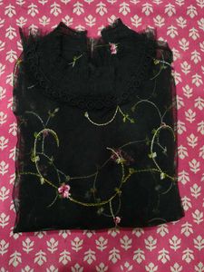 Floral Embroidered Mesh Top