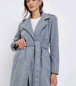 Chic Grey Belted Wool Coat