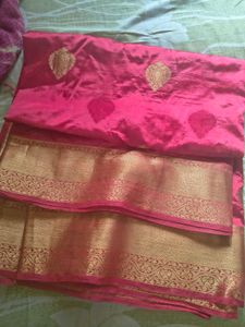 Elegant Pink Silk Saree with Golden Border (combo)