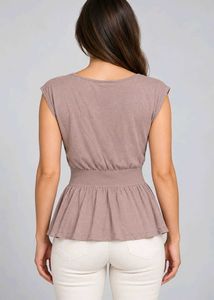 Fitted Peplum Top with Lace Shoulder Detail