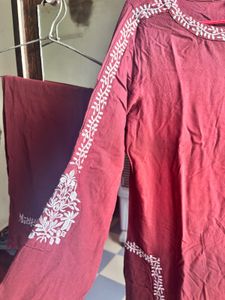 Rust maroon co ord  Set with White Embroidery