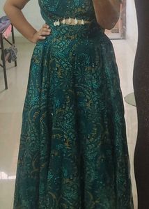 Beautiful Emerald Green Printed Gown