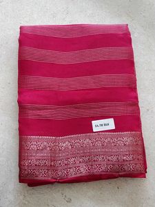 Elegant Pink Striped Silk Saree
